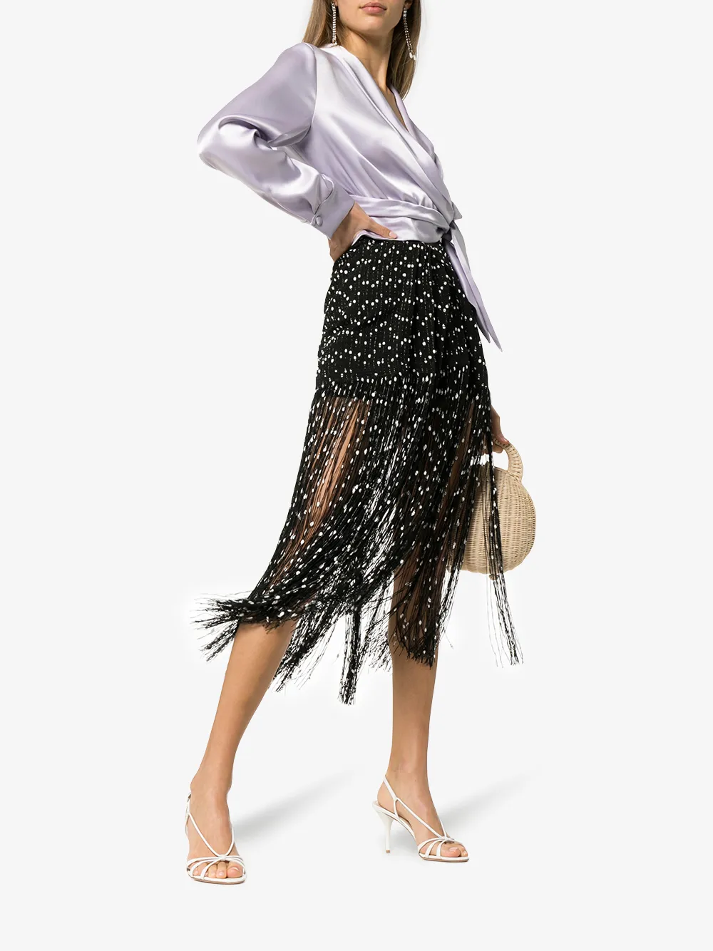 Shop Jacquemus Polka Dot Tassel Embellished Mini Skirt In Black white