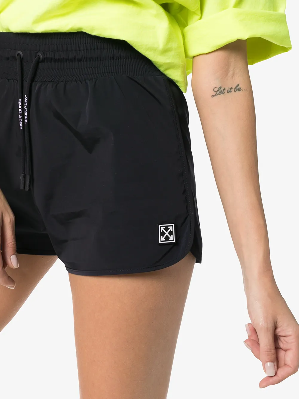 Off-White stretch hardloopshorts met hoge taille Zwart