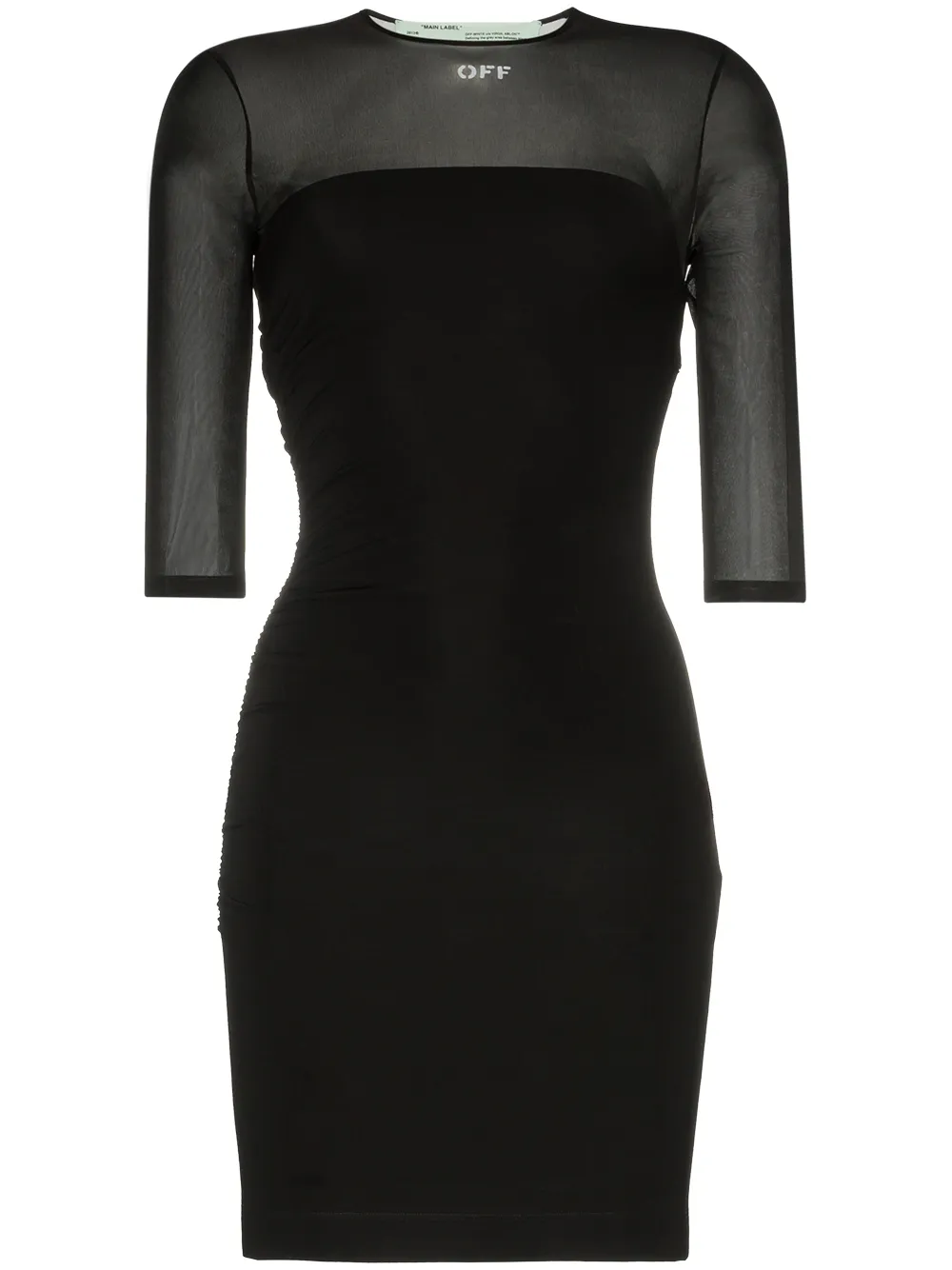 Off-White Sheer Panel 3/4 Sleeve Stretch Mini Dress - Farfetch