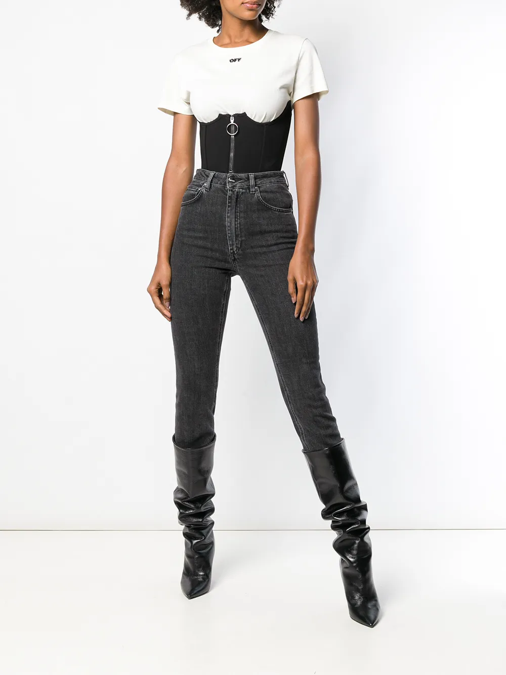  Off White Klassisches Korsett   Schwarz 