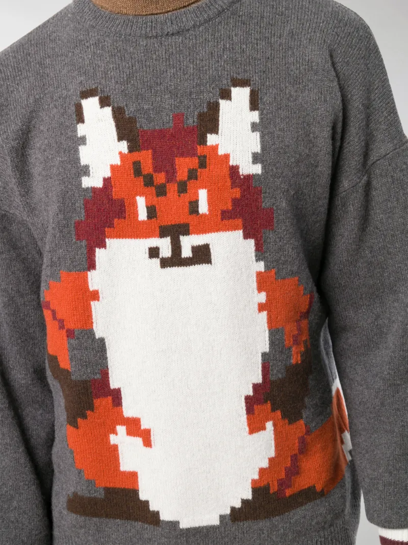 intarsia fox sweater grey 