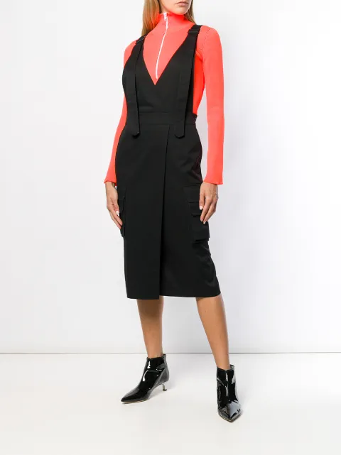 JUUN.J JUUN.J WRAP STYLE PINAFORE DRESS - BLACK