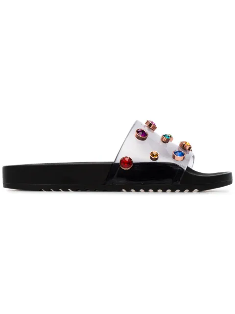 Click to view more detailed imagery on our partner's website Sophia Webster Dina See-through Vinyl Pool Slide Sandals In Black