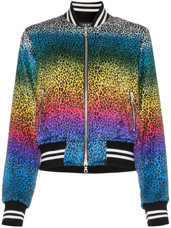 Amiri Leopard Rainbow Bomber Jacket in BLACK WHITE