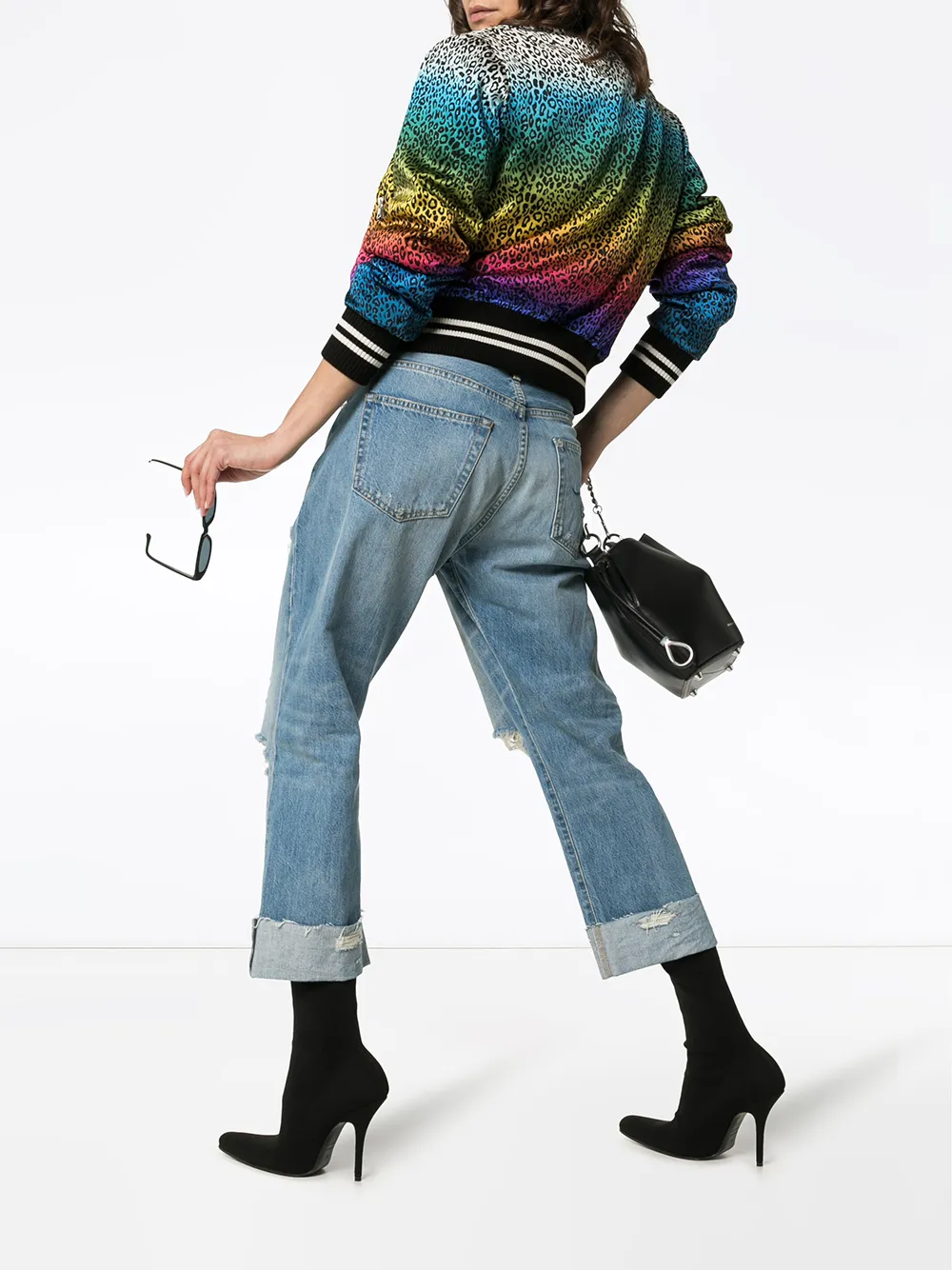  Amiri Leopard Rainbow Bomber Jacket - Black White 