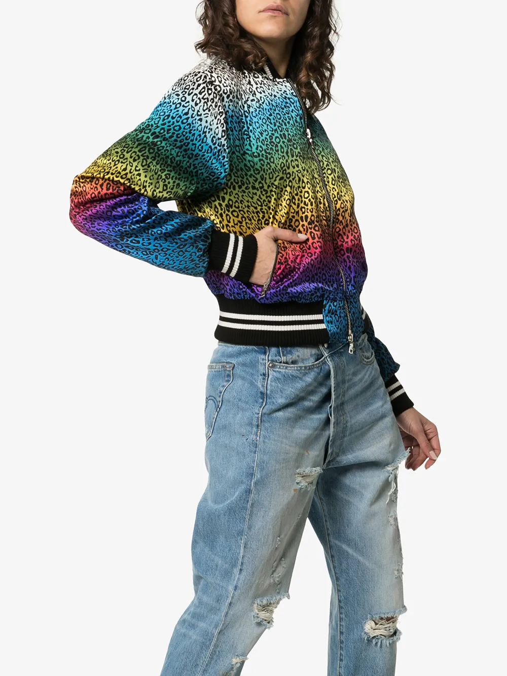  Amiri Leopard Rainbow Bomber Jacket - Black White 