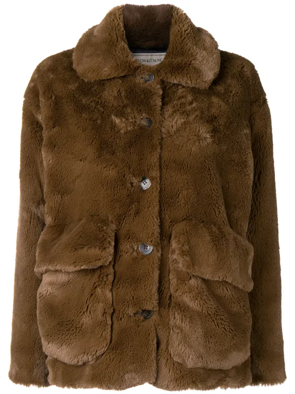 maison kitsune jean faux fur coat