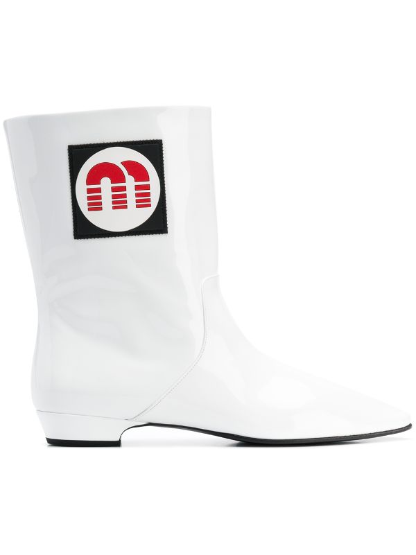 Miu Miu Logo Patch Ankle Boots - Farfetch
