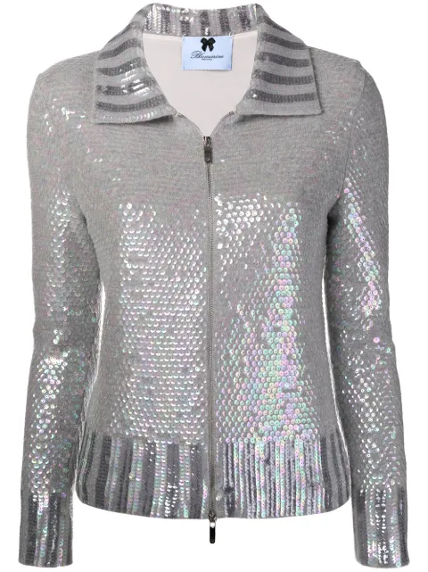 Blumarine Sequin Embellished Zip Cardigan - Grey In Grey