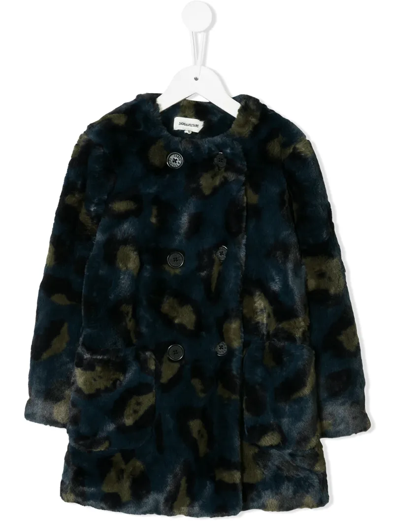 Zadig & Voltaire Kids шуба с камуфляжным узором из искусственного меха