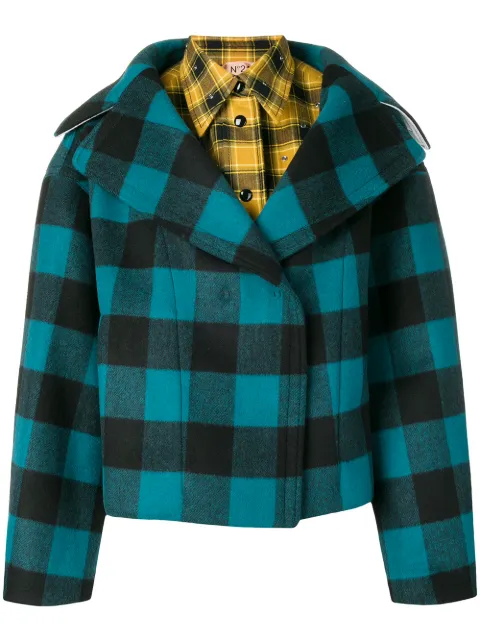 N°21 Nº21 SHORT CHECK JACKET - BLUE