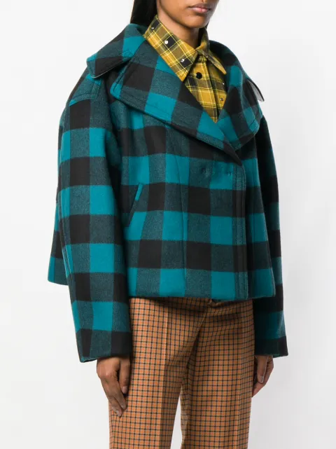 N°21 Nº21 SHORT CHECK JACKET - BLUE