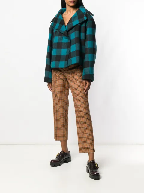 N°21 Nº21 SHORT CHECK JACKET - BLUE