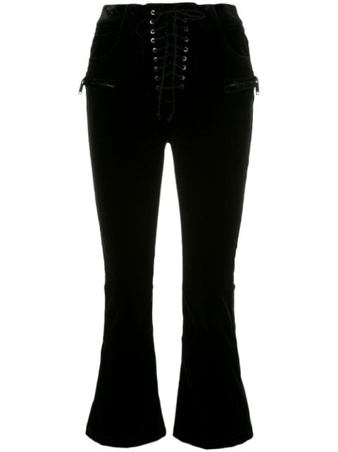UNRAVEL PROJECT velvet cropped lace-up trousers