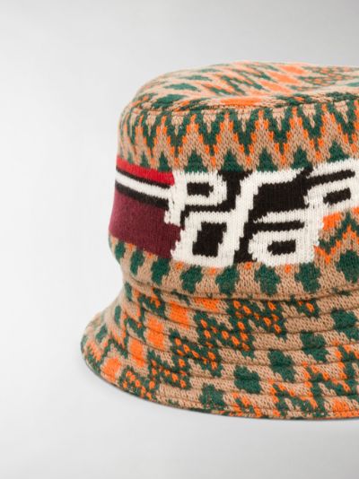 Prada logo knitted bucket hat neutrals | MODES