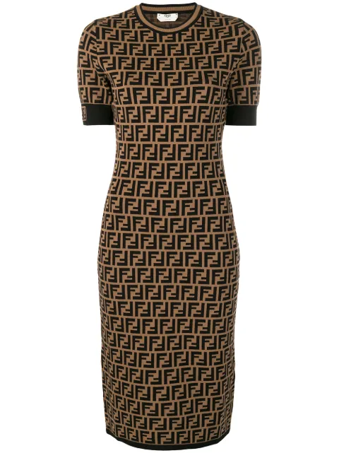 Shop brown Fendi FF logo print fitted dress with Express Delivery ...