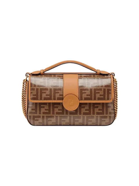FENDI FENDI BROWN CHAIN STRAP LOGO SHOULDER BAG