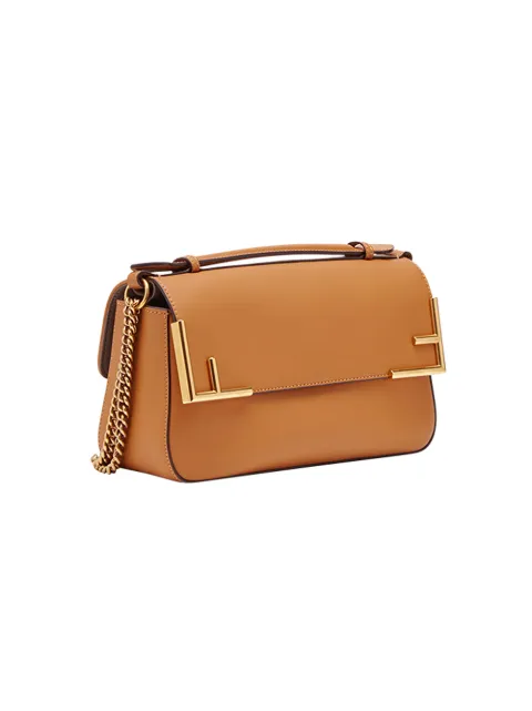 FENDI FENDI BROWN CHAIN STRAP LOGO SHOULDER BAG