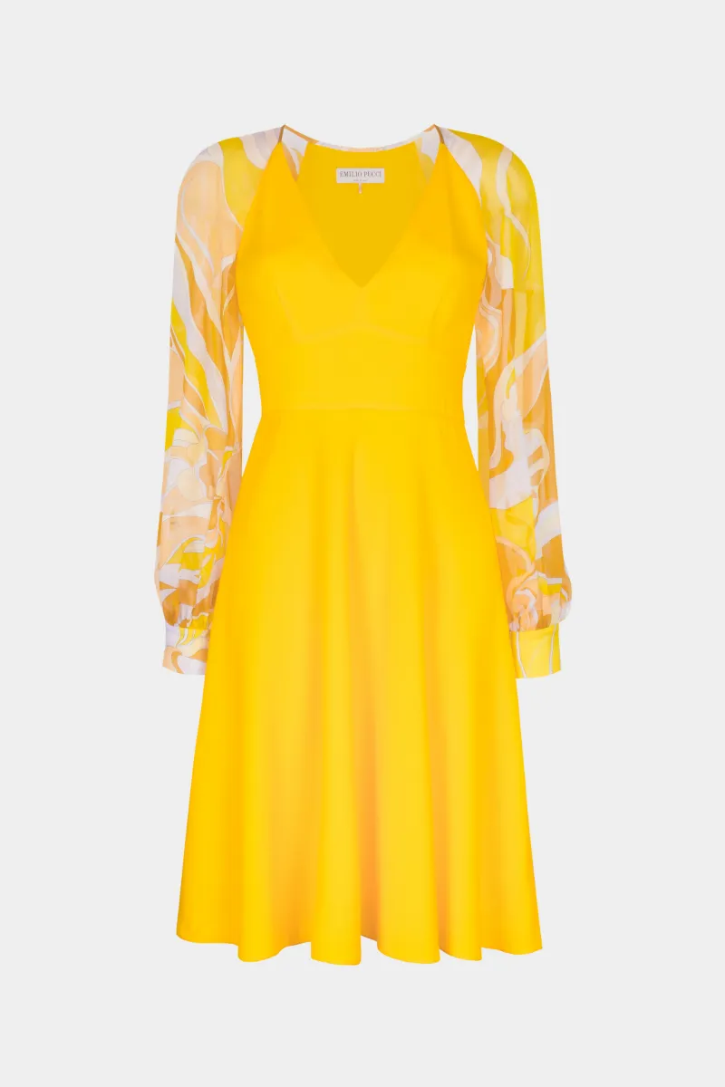 Yellow Contrast Sleeve Dress in yellow | PUCCI