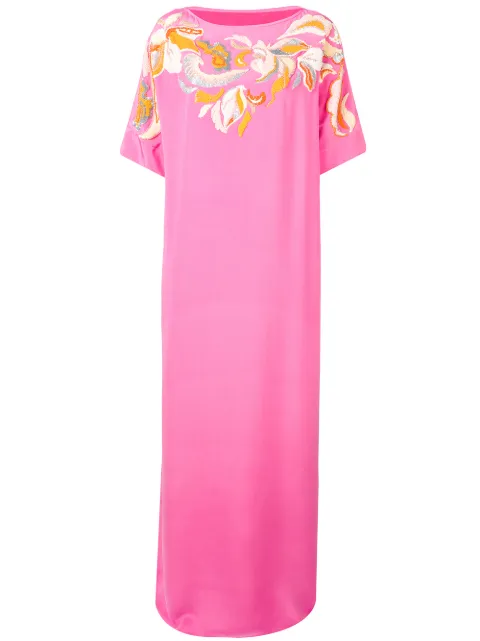 PUCCI Floral Embroidered Silk Kaftan Dress