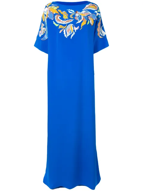 PUCCI Floral Embroidered Silk Kaftan Dress