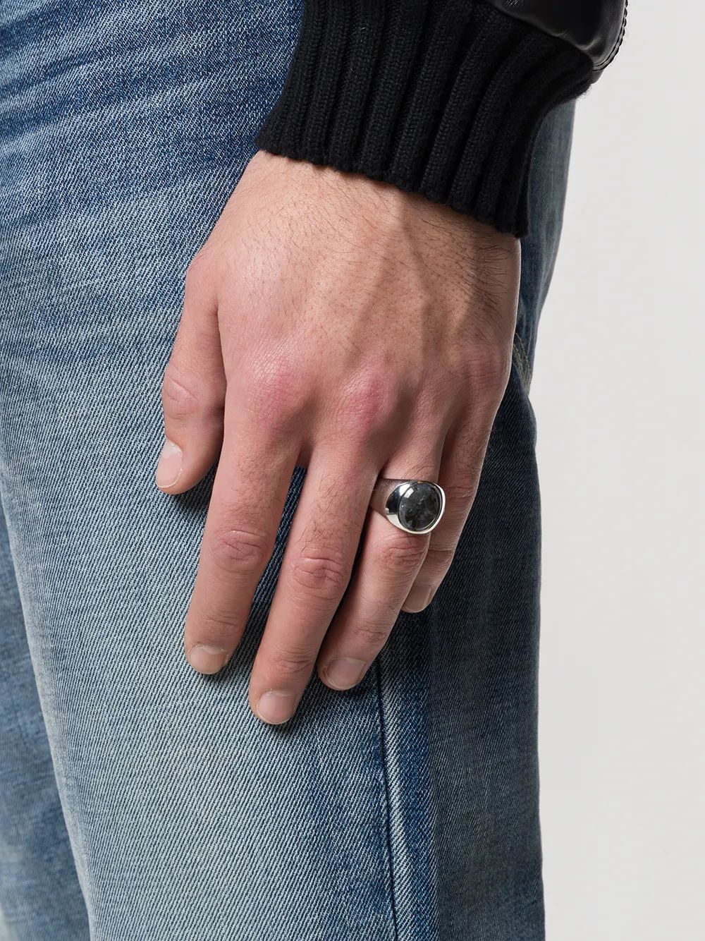 Tom Wood small Flush Larvikite Circle ring - Zilver