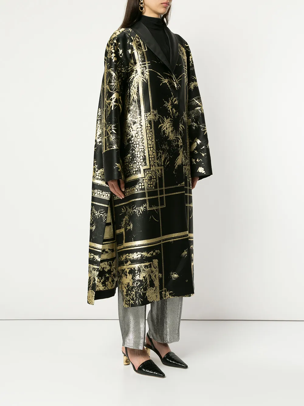 Alberta Ferretti Oriental brocade cape Zwart