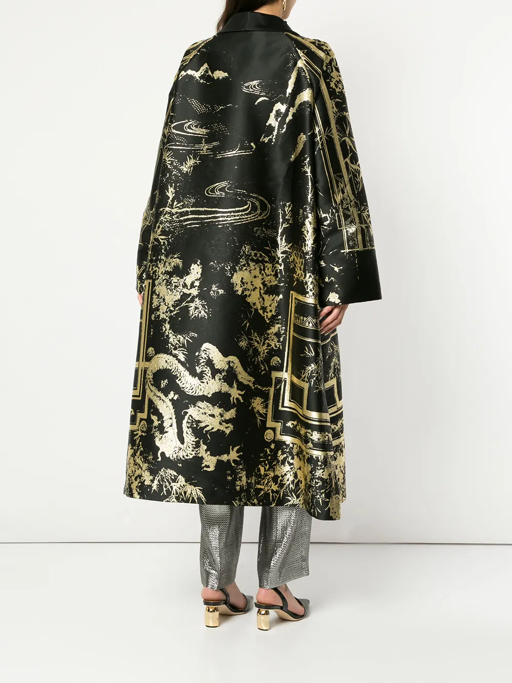 Alberta Ferretti Oriental brocade cape Zwart