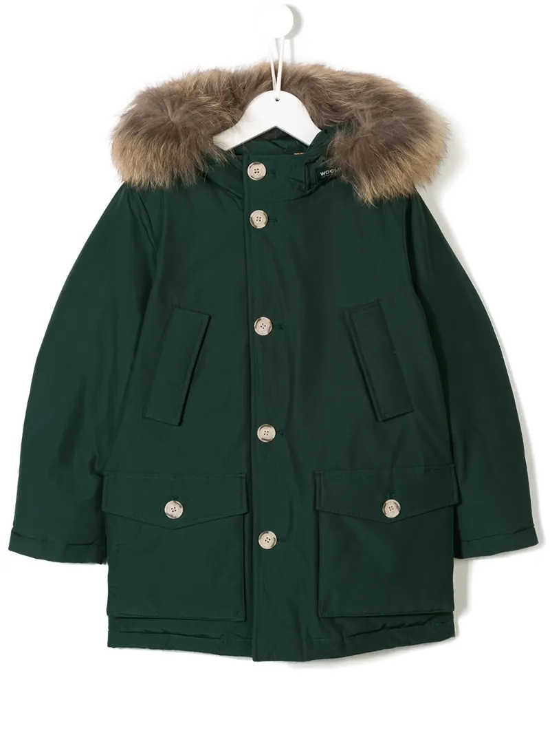 Woolrich Kids парка с капюшоном с меховой оторочкой