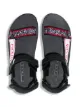 Prada black logo embroidered flat leather sandals