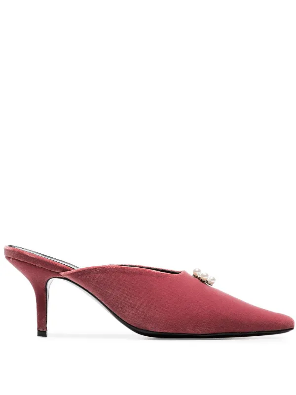 pink velvet mules