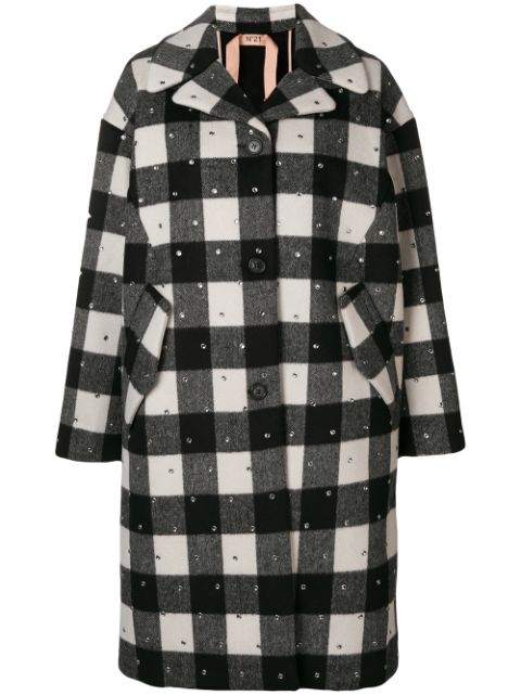 black and white check coat womens