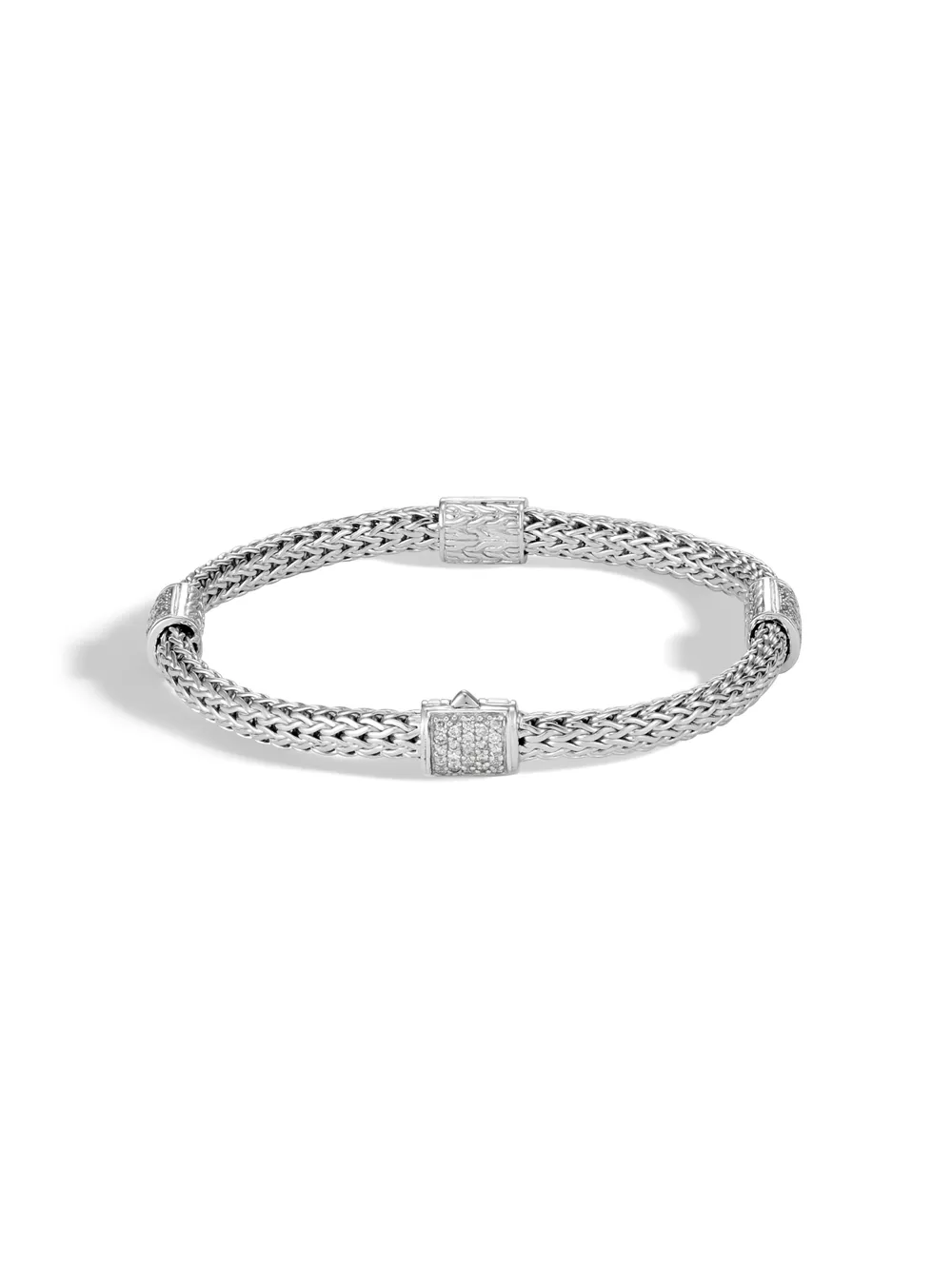 John Hardy Silver and Diamond Pave Classic Chain Four-Station Bracelet | فضي | Image 1