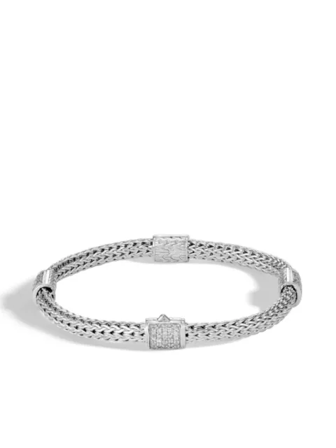 John Hardy Silver and Diamond Pave Classic Chain Four-Station Bracelet