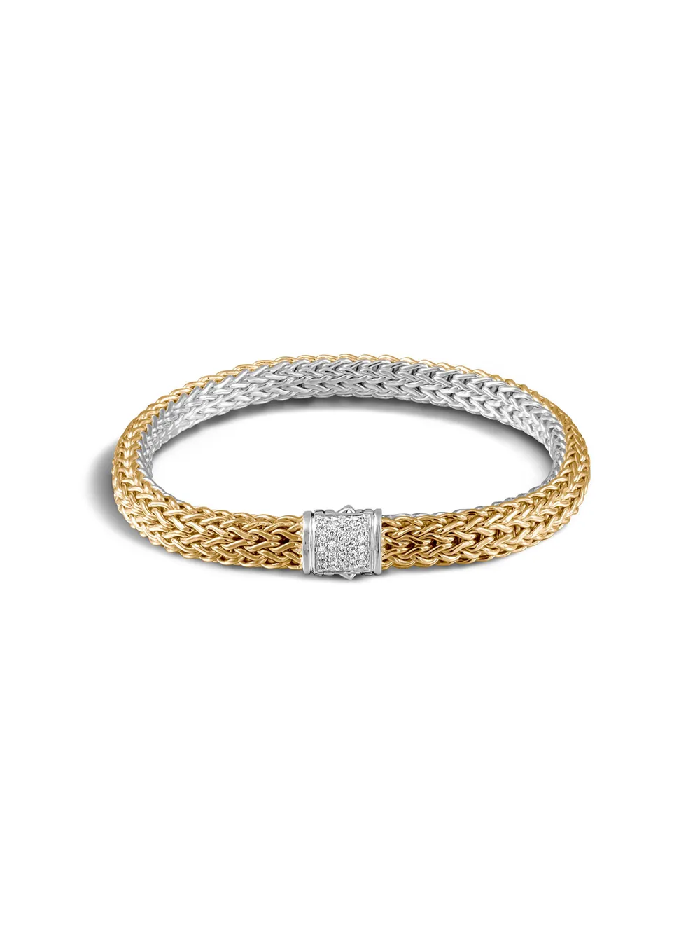 John Hardy 18K Yellow Gold and Silver Classic Chain Reversible Bracelet with Diamond Pave Clasp | ذهبي | Image 1