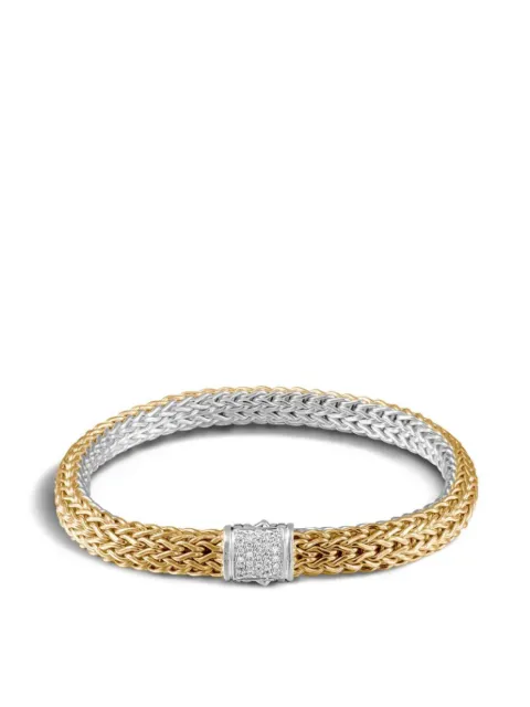 John Hardy 18K Yellow Gold and Silver Classic Chain Reversible Bracelet with Diamond Pave Clasp