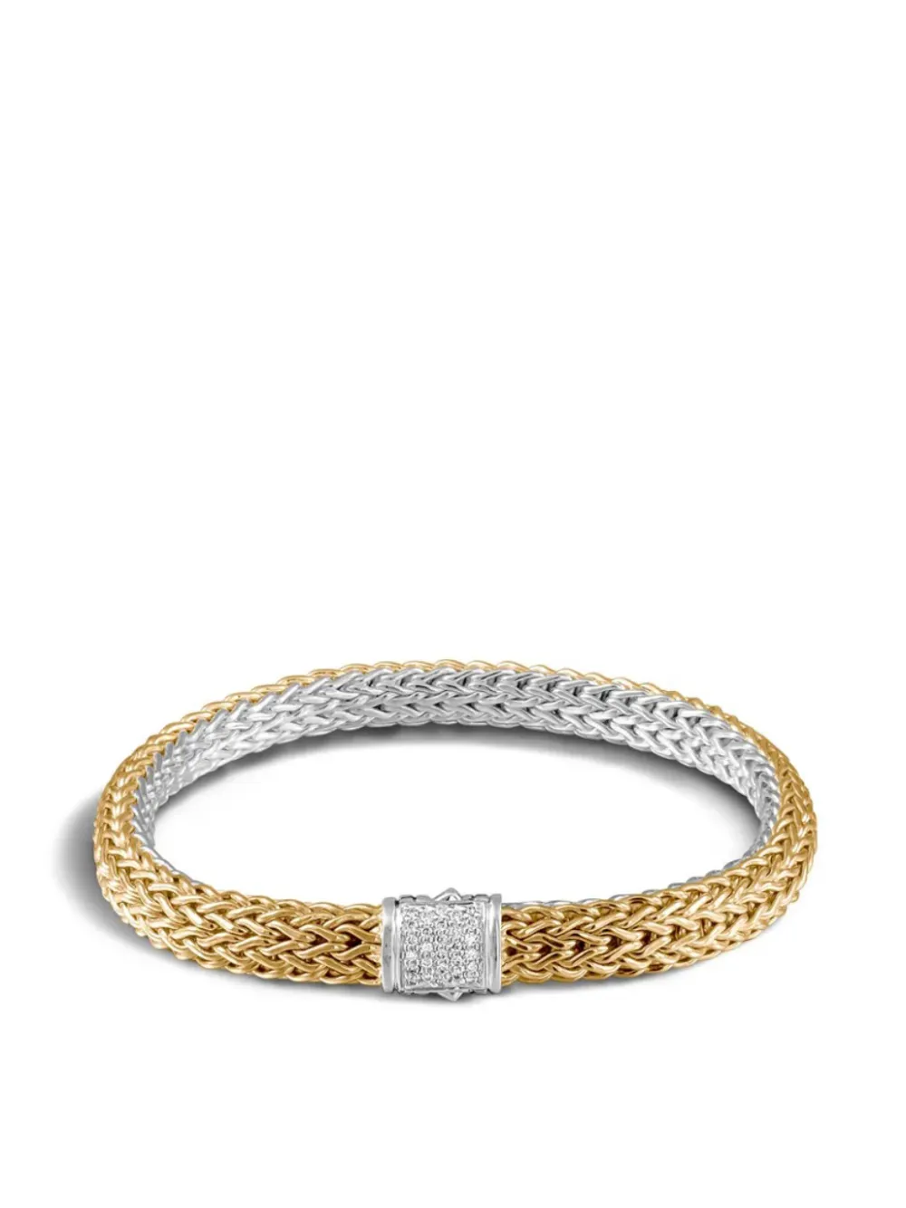 18k Yellow Gold And Silver Classic Chain Reversible Bracelet With Diamond Pave Clasp