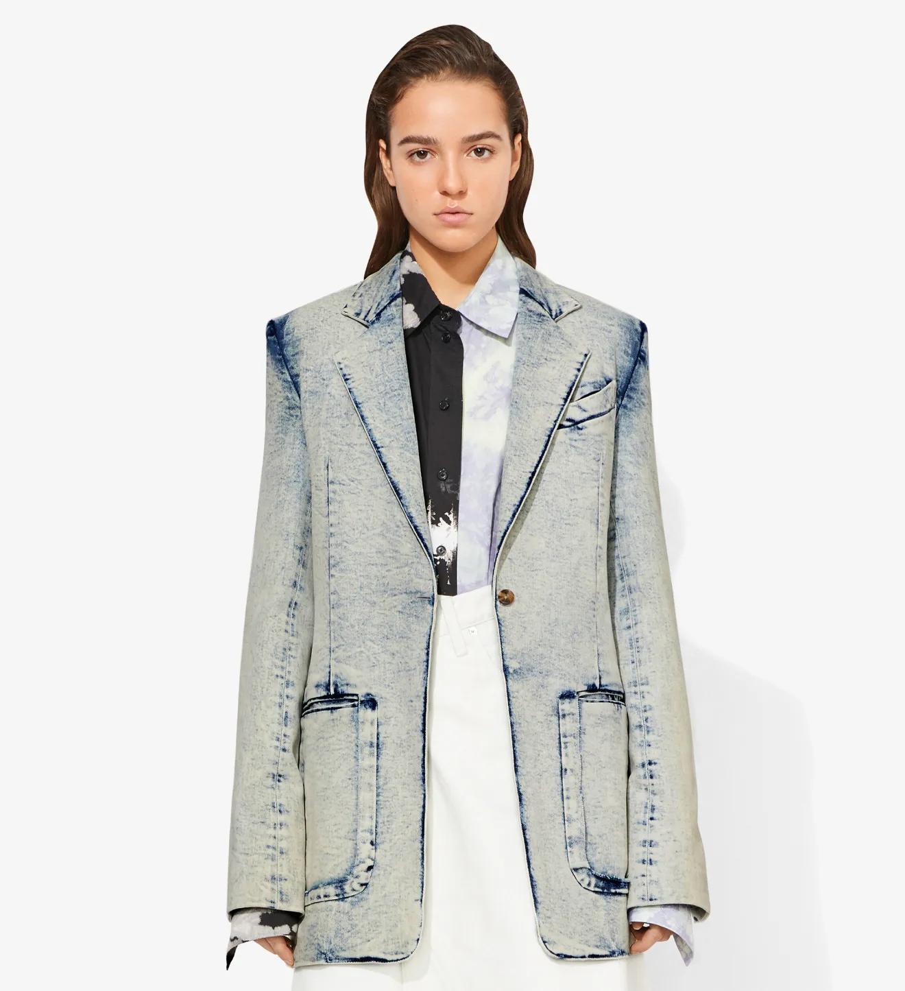 Acid Wash Denim Blazer in blue 