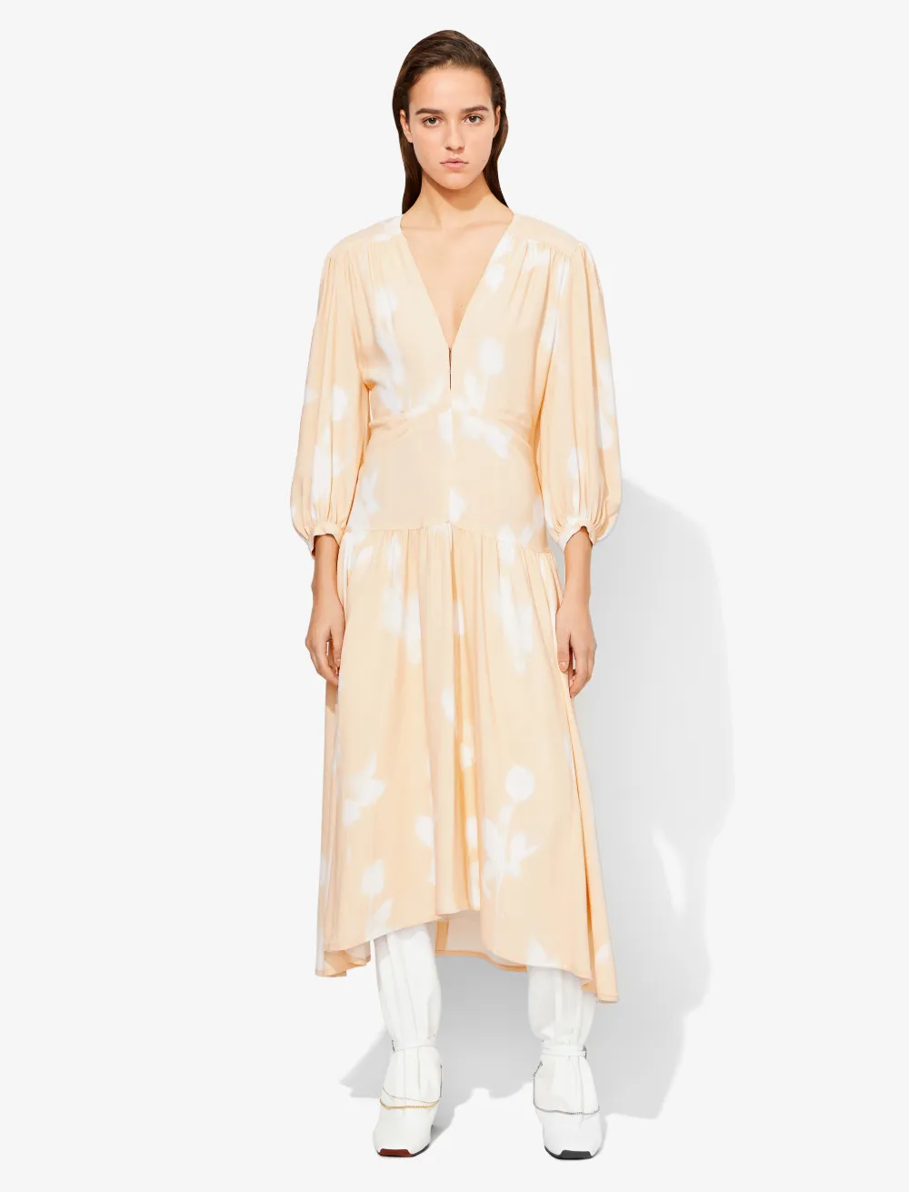 Image of Proenza Schouler Rose Imprint Long Sleeve Dress blush/off white/neutrals