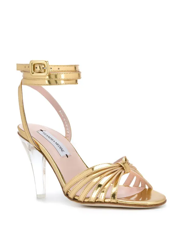 gold caged heeled sandals