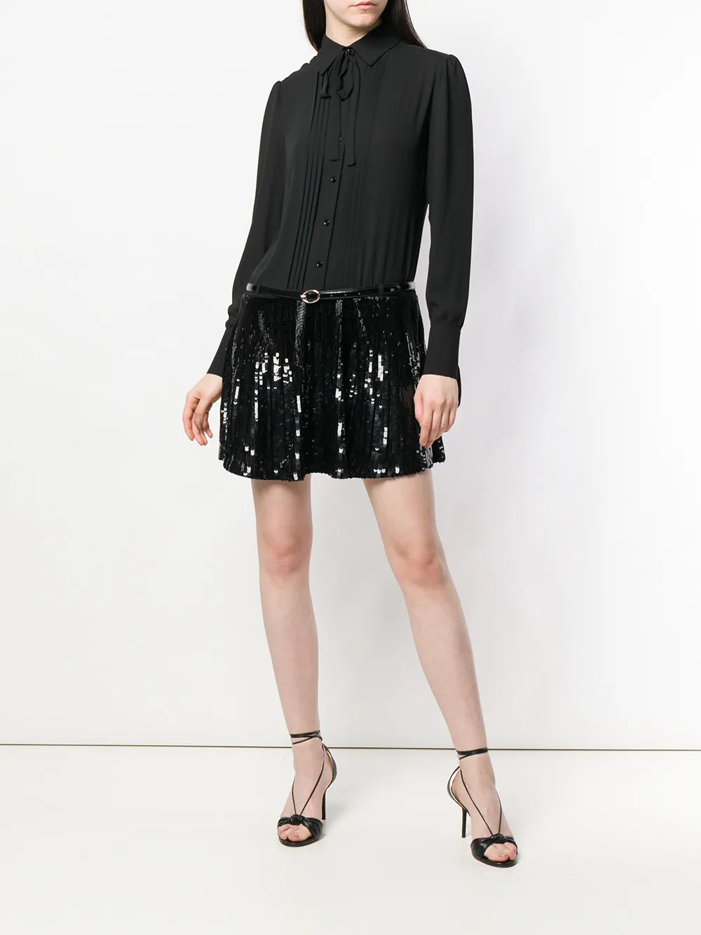  Elisabetta Franchi Hemdkleid Mit Paillettenrock   Schwarz 