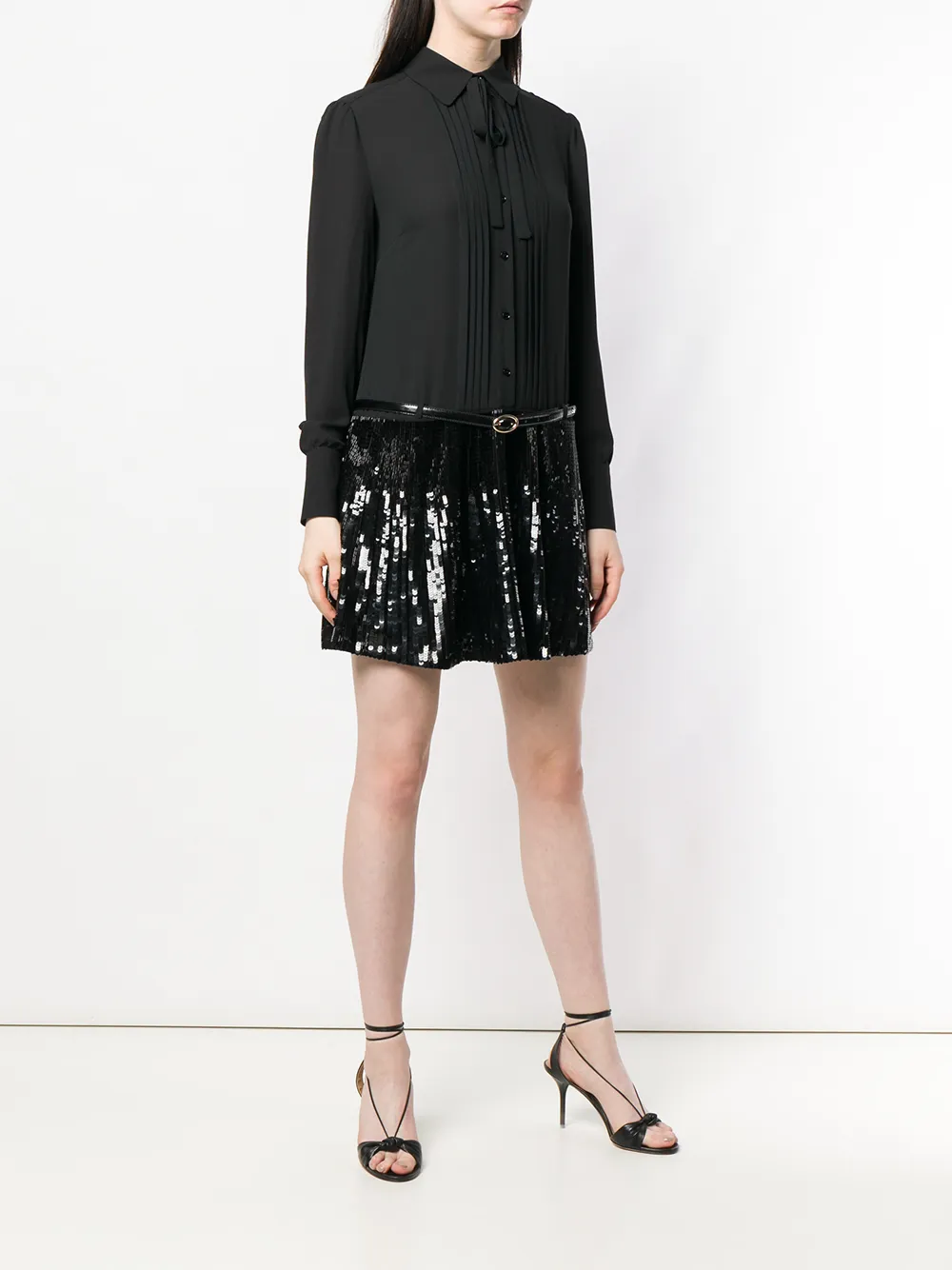  Elisabetta Franchi Hemdkleid Mit Paillettenrock   Schwarz 