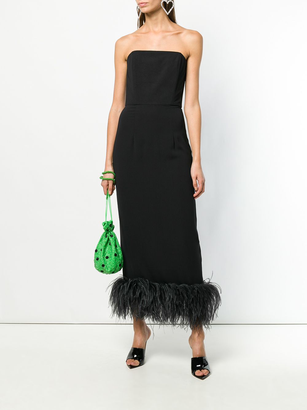 16Arlington feather embellished strapless dress - Zwart