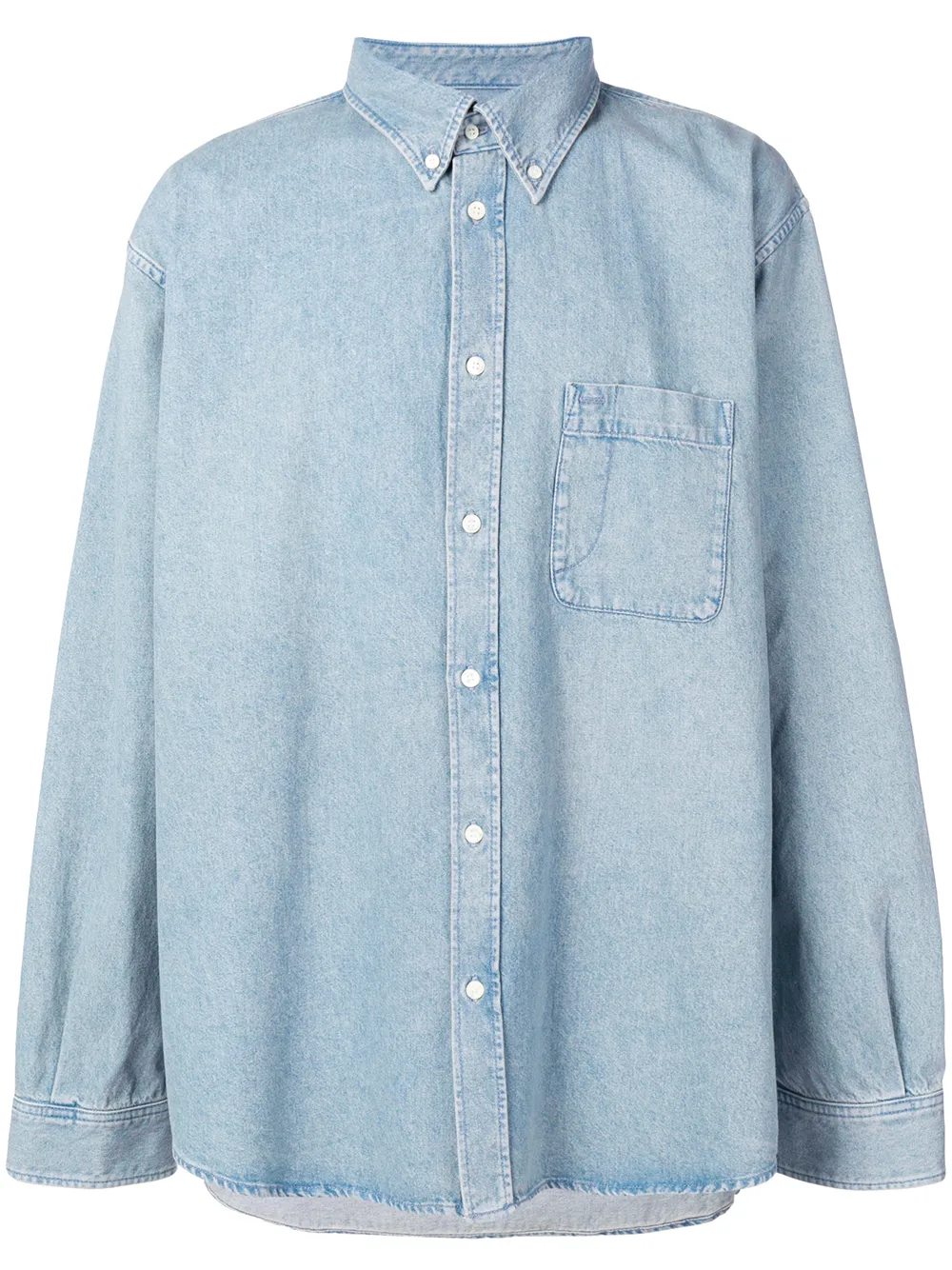 Shop Balenciaga Logo Printed Denim Shirt In Blue