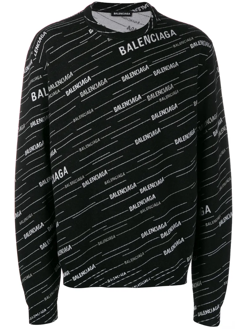 Balenciaga – jacquard logo crew neck sweatshirt – men – Polyamide/Virgin Wool/Polyester – XS, S, M, L, XL, XXL – Black