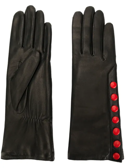 Click to view more detailed imagery on our partner's website Agnelle Color Pop Button Lambskin Leather Gloves In Black