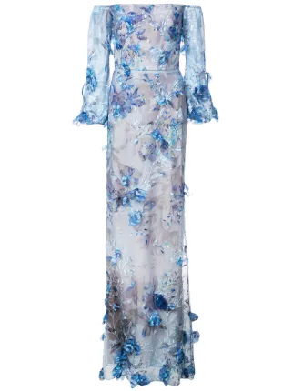 Marchesa Notte Floral Embroidered Gown Farfetch