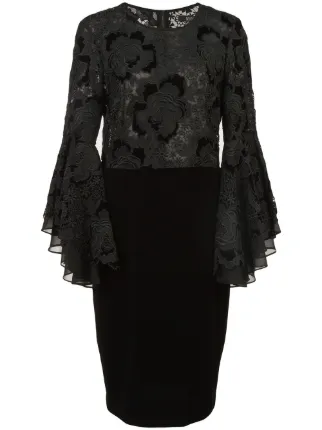 Badgley Mischka Lace Ruffle Sleeve Tail Dress Farfetch Badgley Mischka Lace Ruffle Sleeve Tail Dress