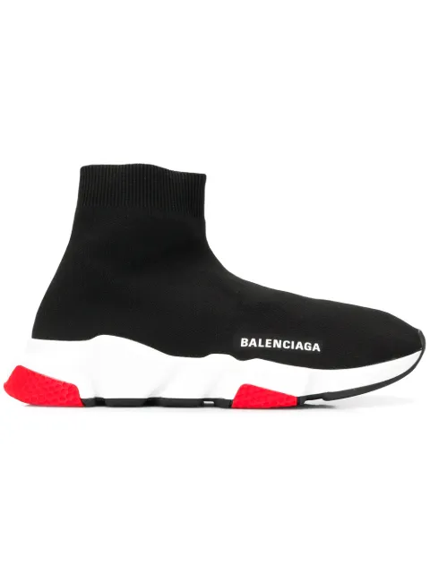 Balenciaga Black, White And Pink Speed Knitted High Top Sneakers