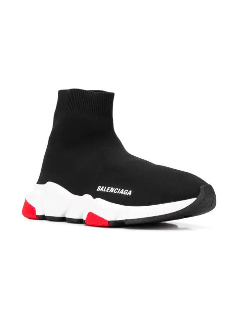 Balenciaga Black, White And Pink Speed Knitted High Top Sneakers